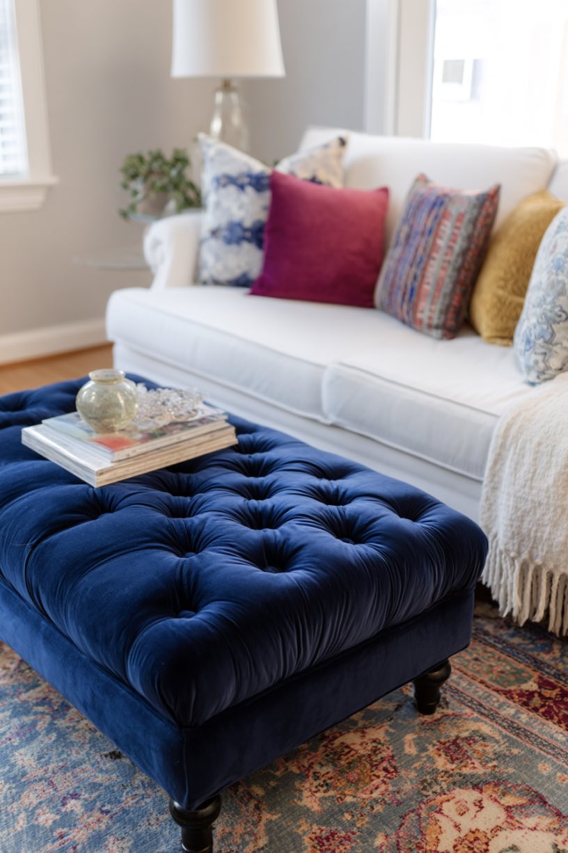Navy Tufted Ottoman