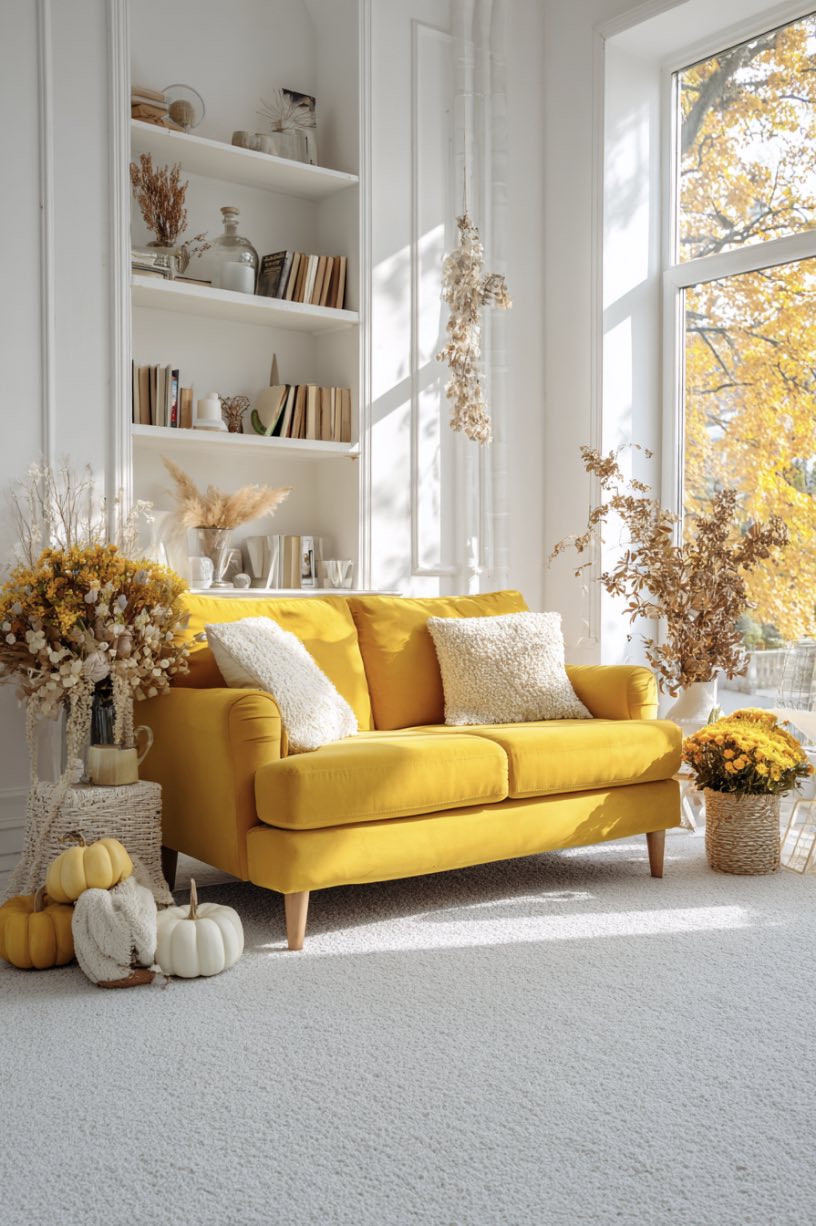 Autumn Living Room with Yellow Sofa