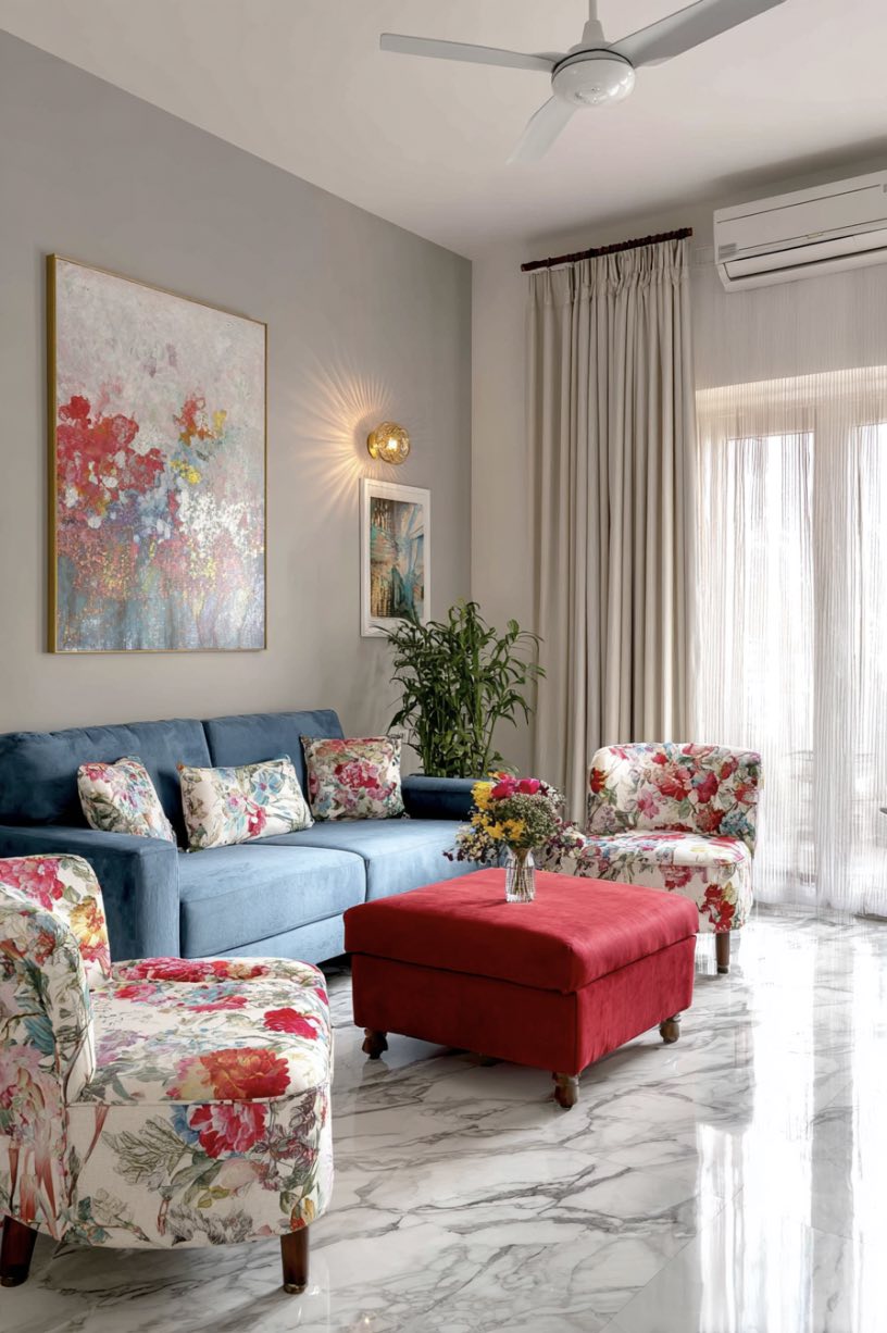 Bold Florals and Blue Comfort