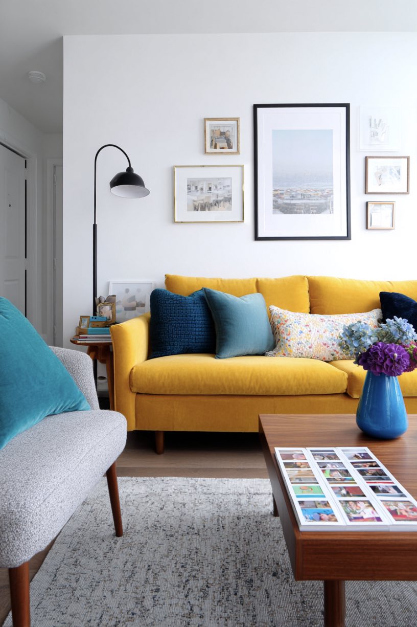 Yellow and Teal Living Room Charm