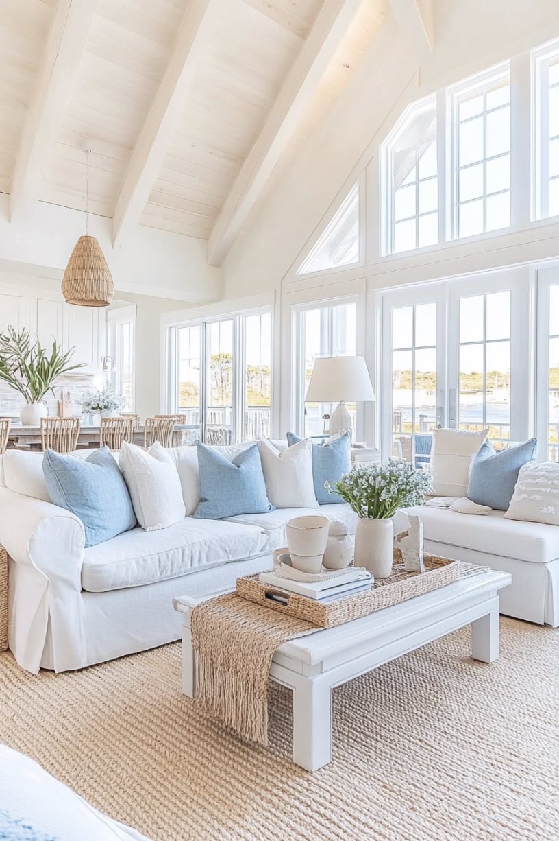 Coastal Style Vaulted Living Room