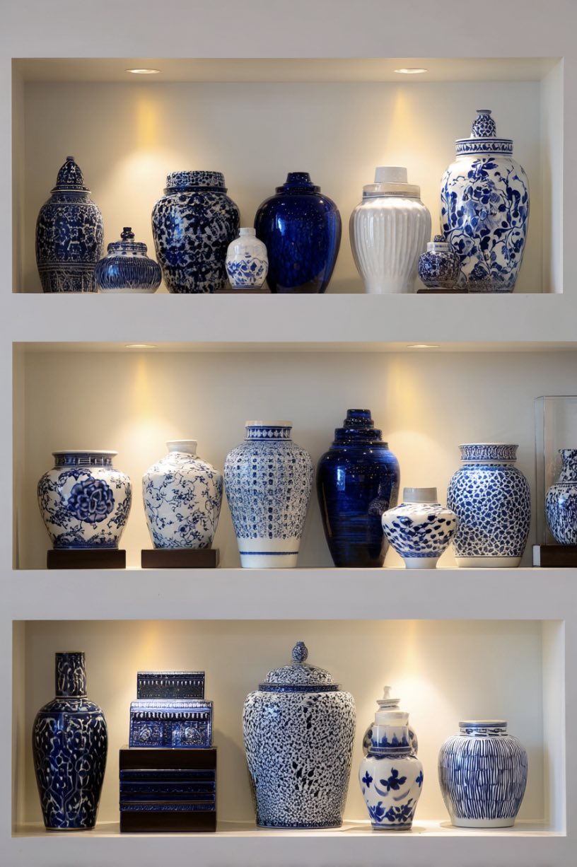 Navy and White Ceramic Decor
