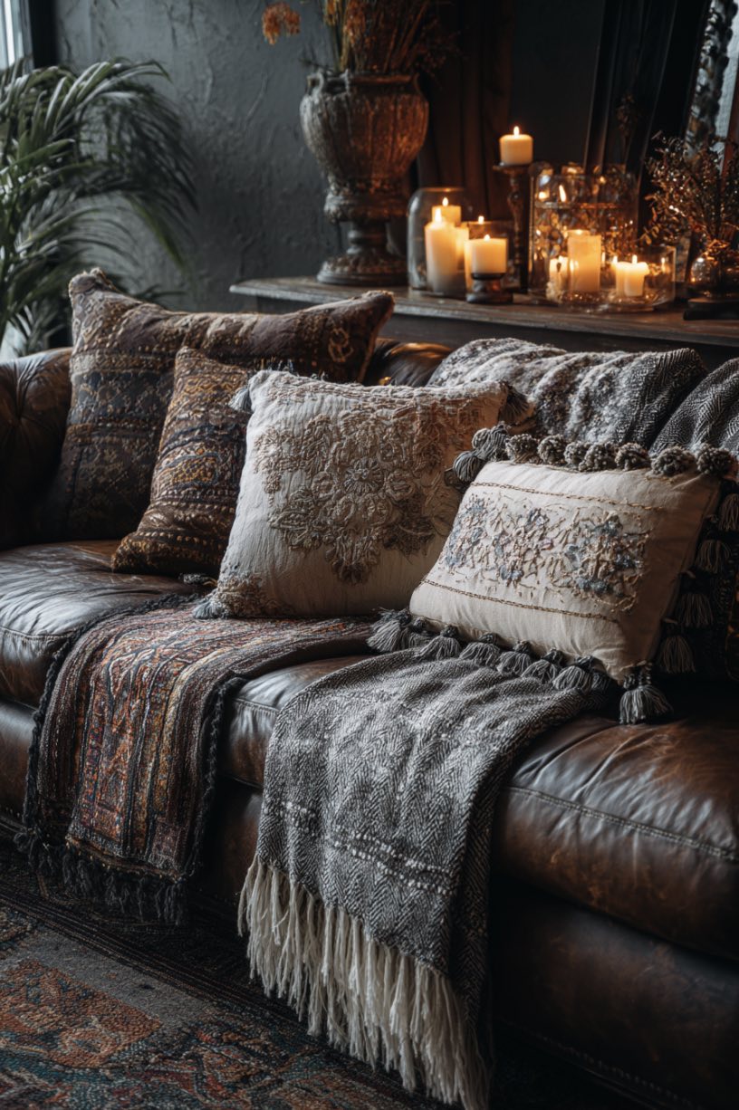 Layered Throw Blankets and Cushions