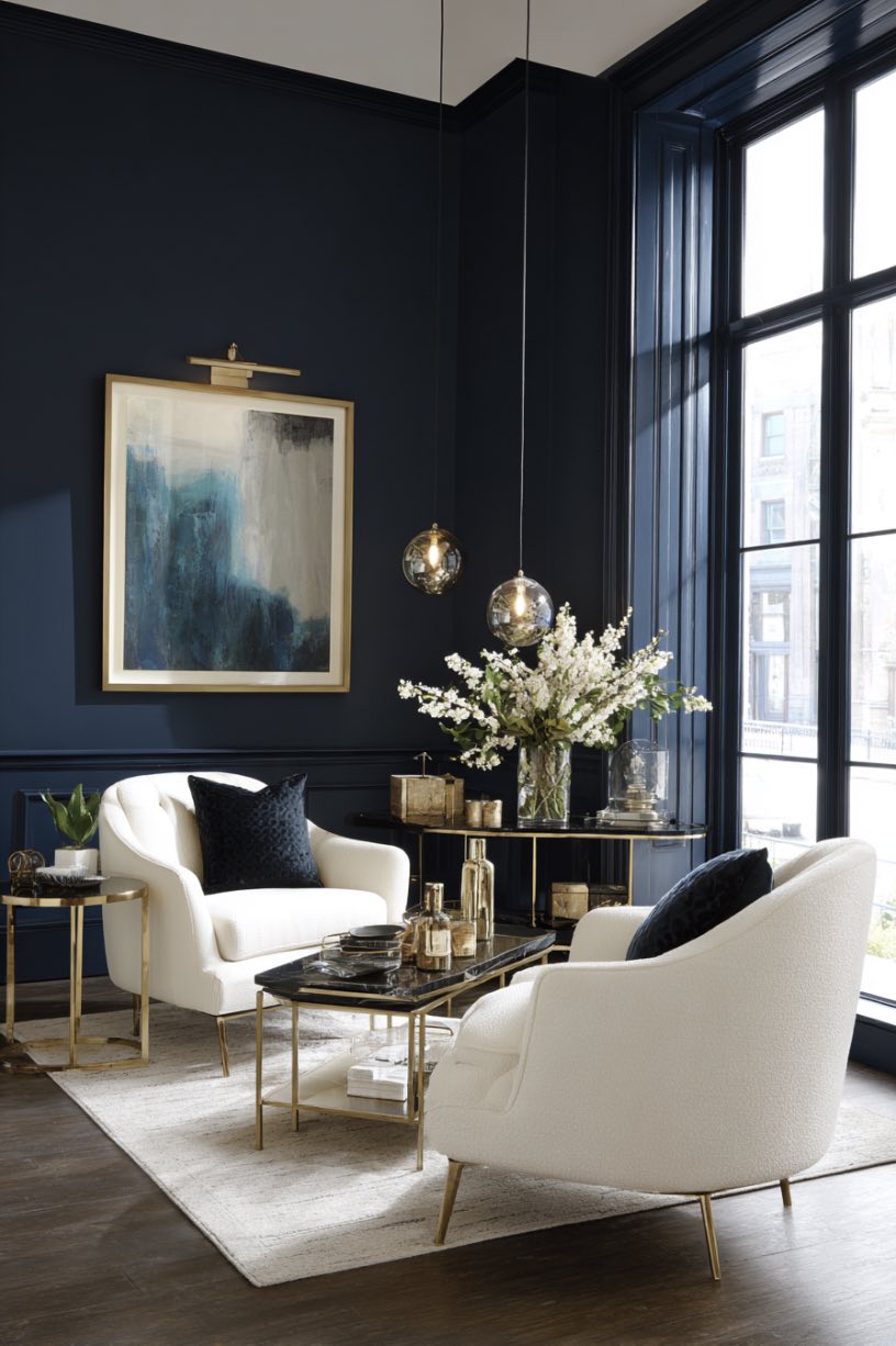 White Furniture with Navy Walls