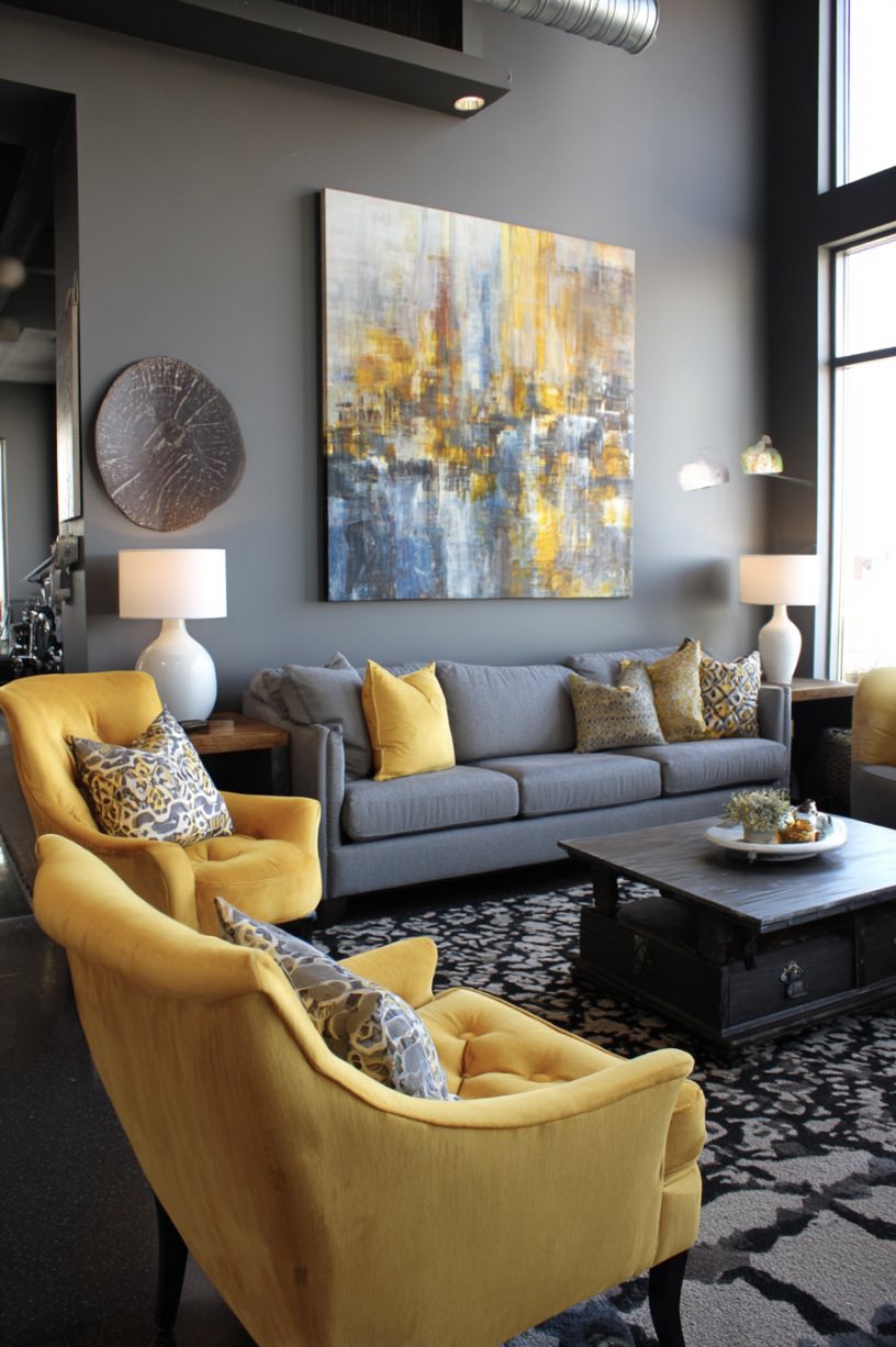 Charcoal Grey and Mustard Yellow