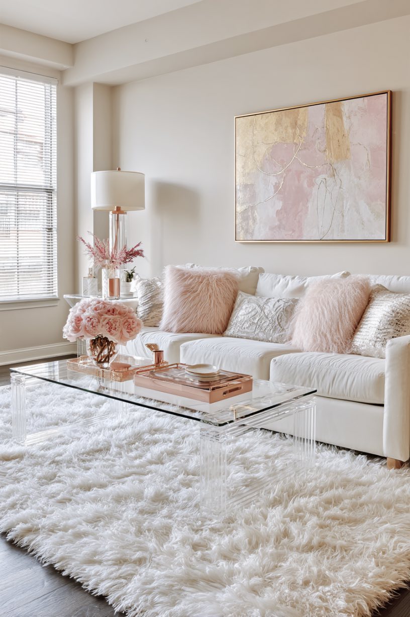 Shag Rug with Lucite Coffee Table
