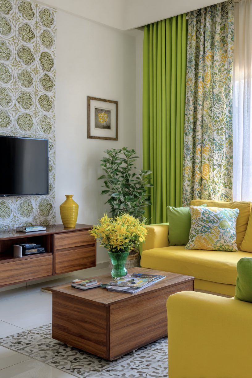 Green and Yellow Living Room
