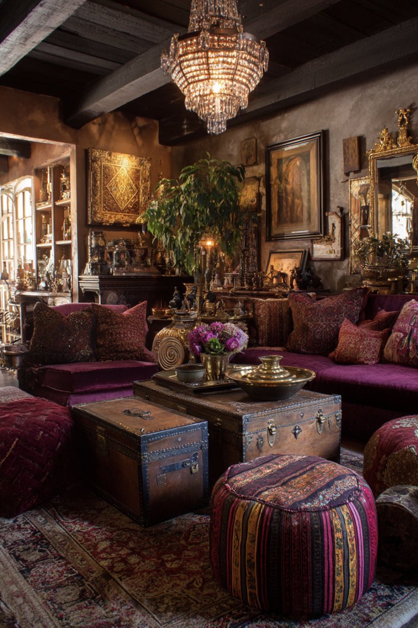 Layered Textiles with Chandelier Lighting