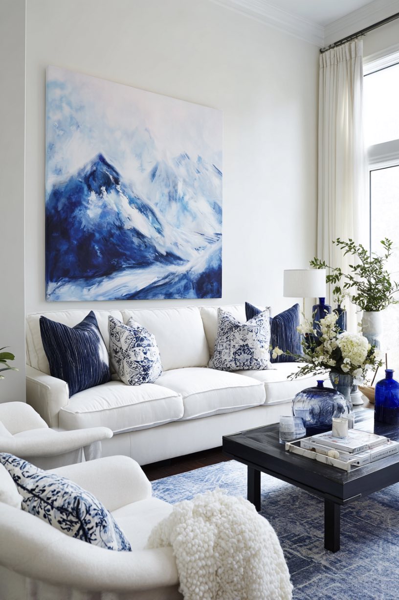 Navy and White Abstract Art