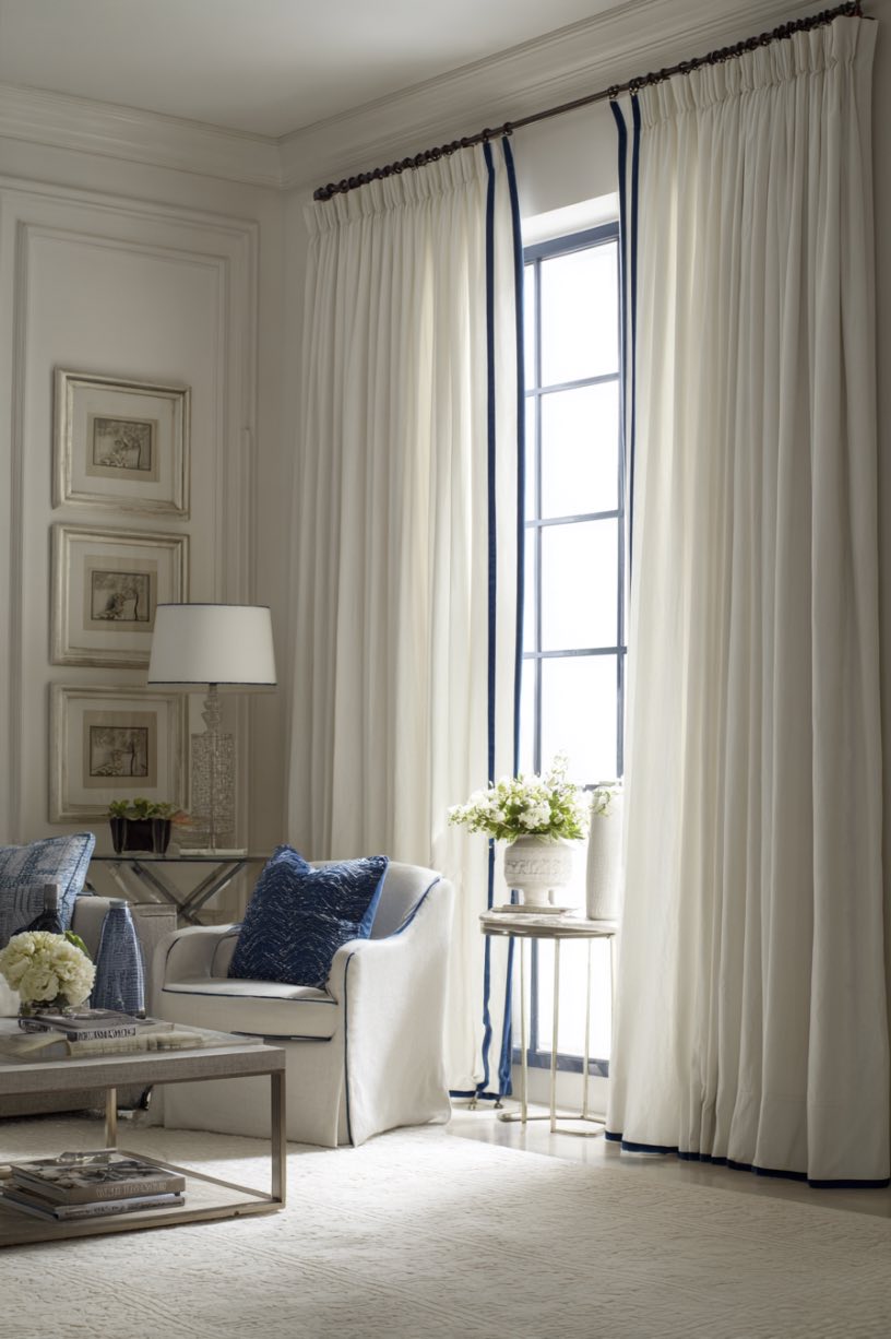 White Curtains with Navy Trim