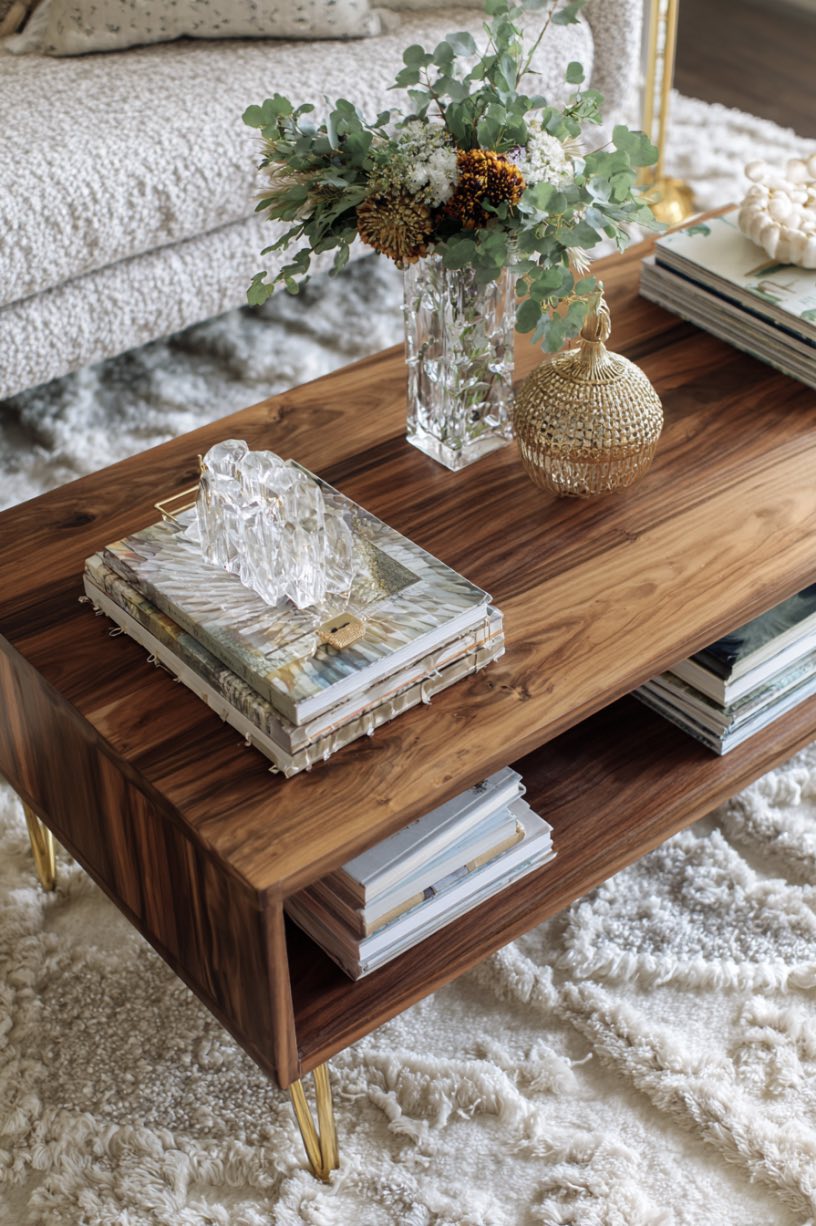 Mid-Century Coffee Table with Brass Accents