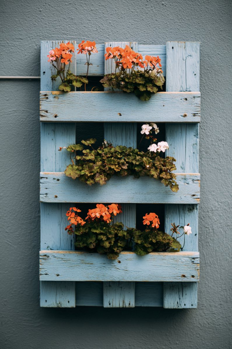Light Blue Pallet Wall Planter