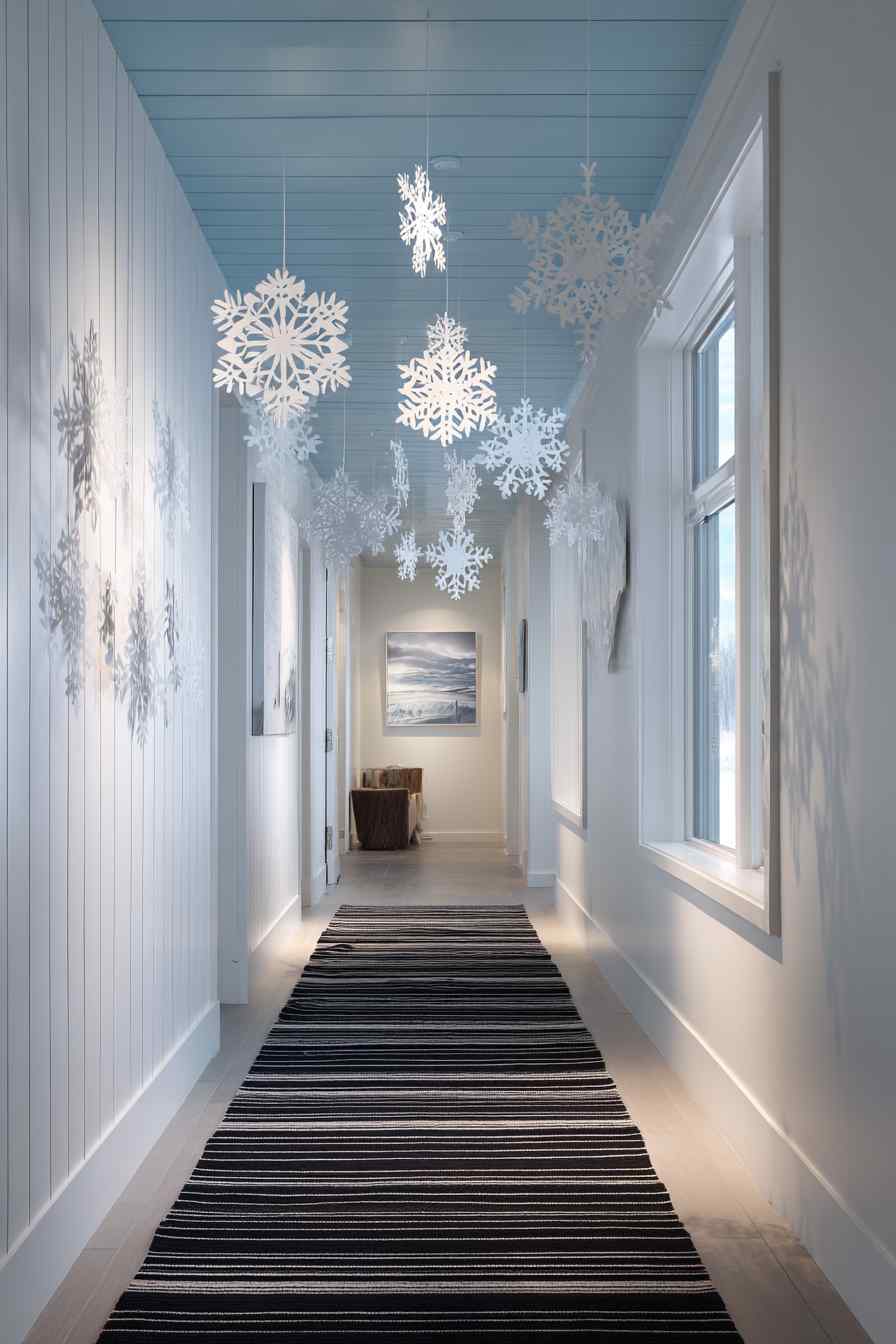 Winter Whimsy in a Sleek Hallway