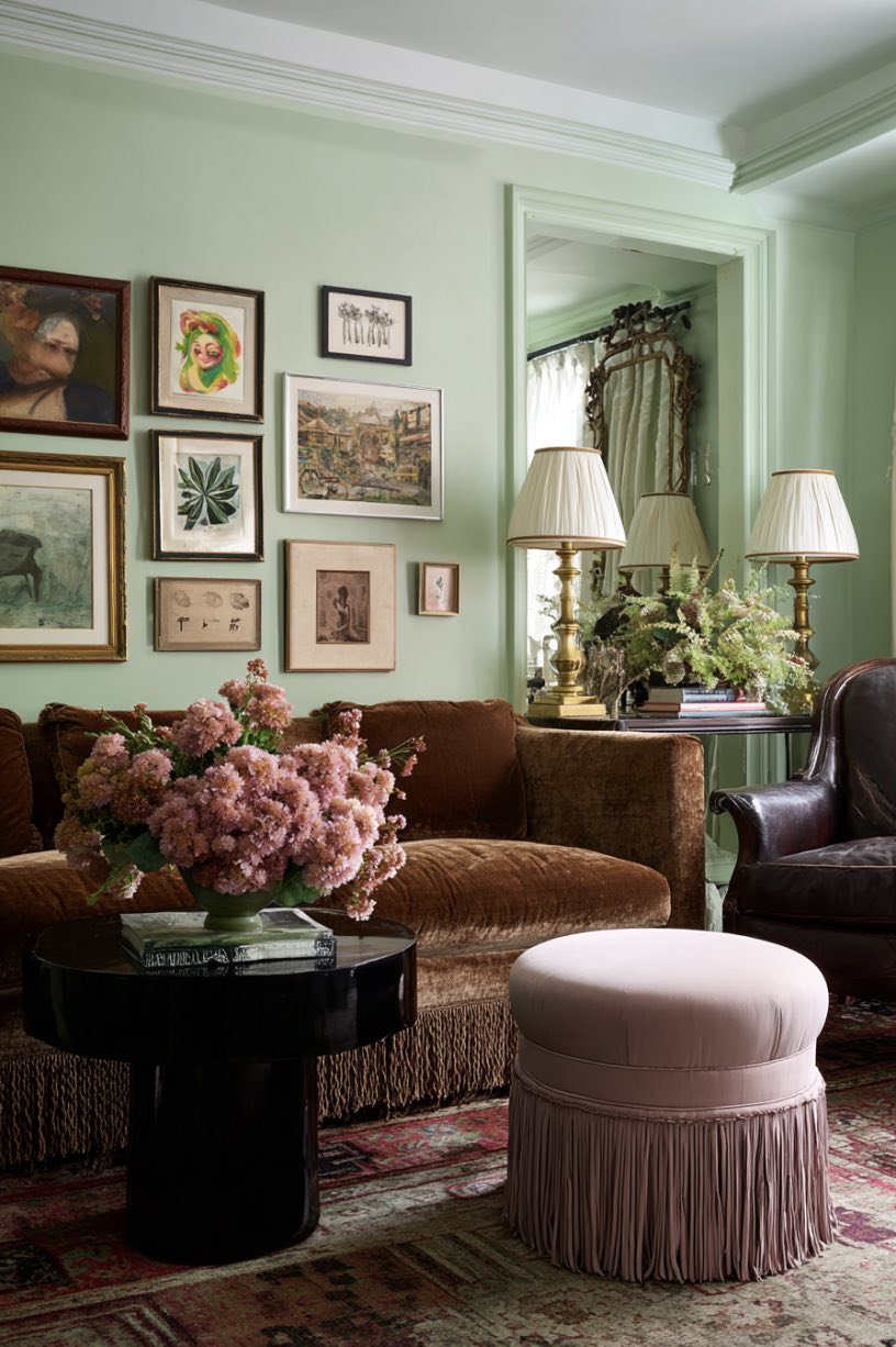 Light Green and Brown Living Room