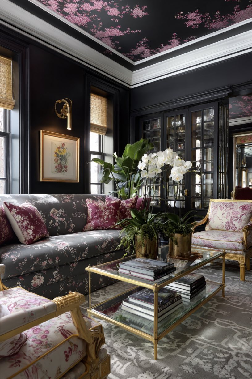 Black, Pink, and Gold Living Room