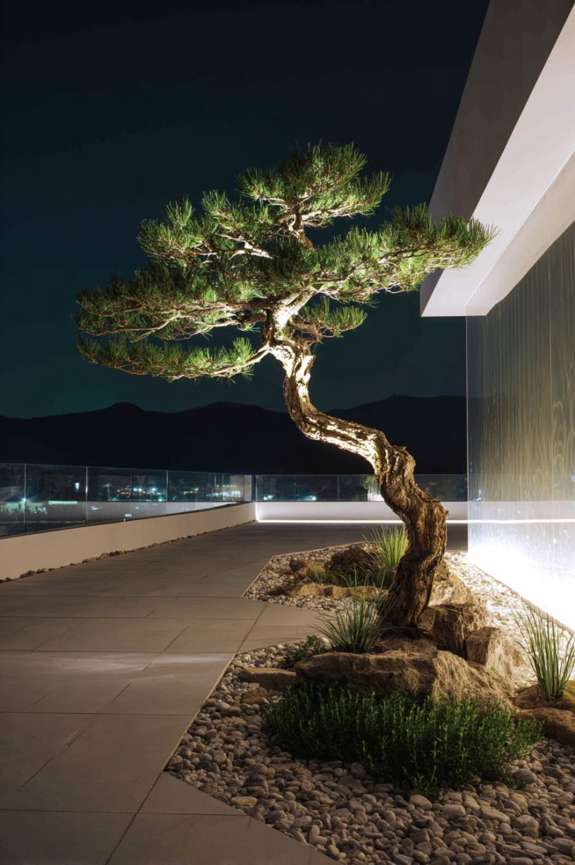 Bonsai Glow at Night