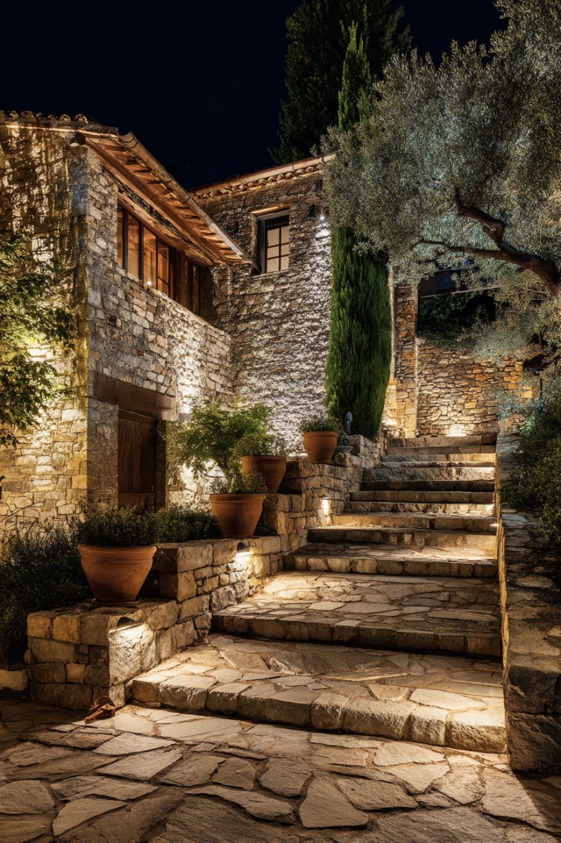 Warm Glow on Rustic Steps
