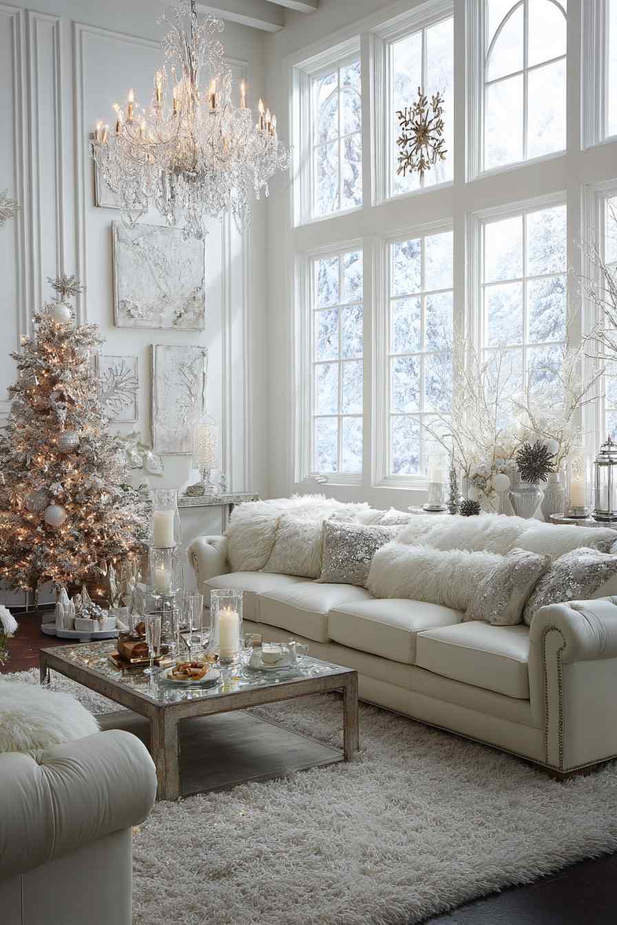 Elegant Holiday Glow in a White Living Room