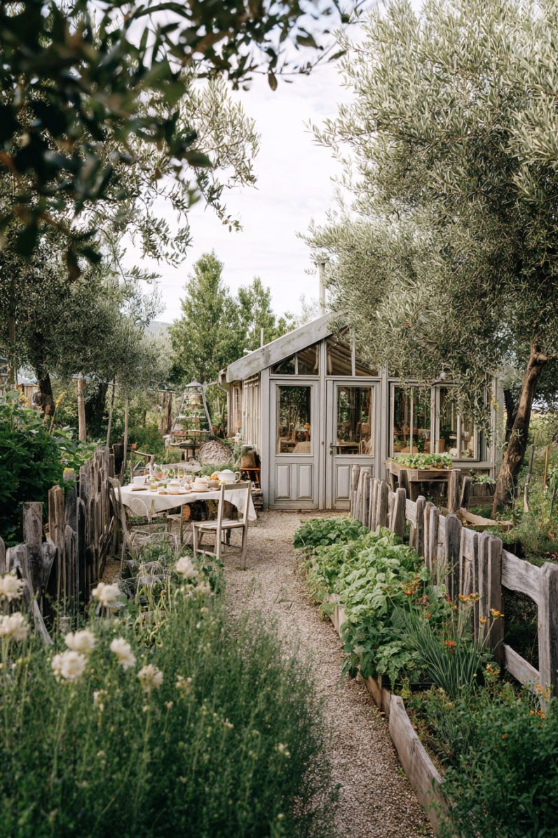 Gray wooden fence around serene garden space