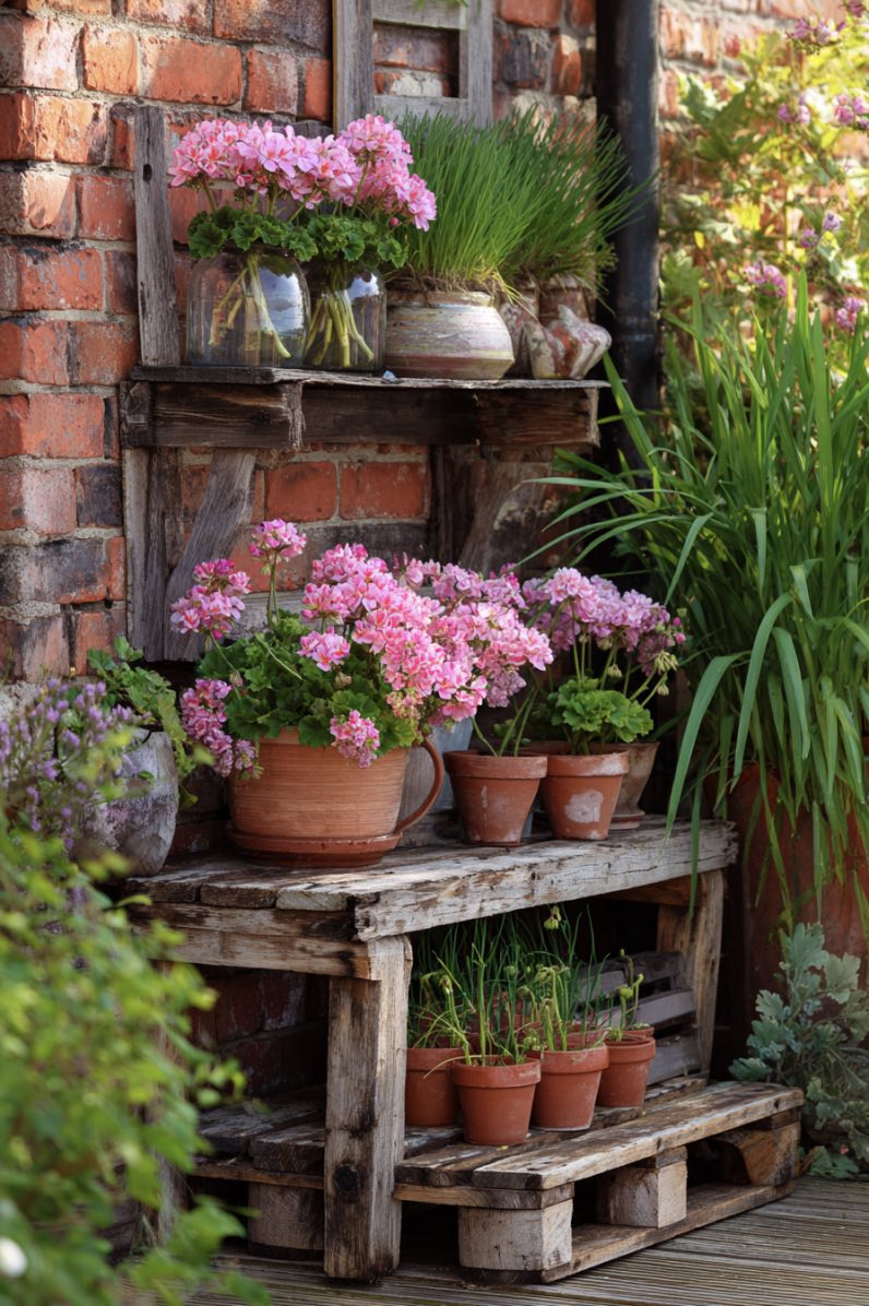 Brick Wall Pallet Garden Corner