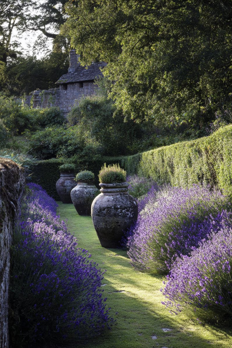 Lavender Path in a Castle Garden