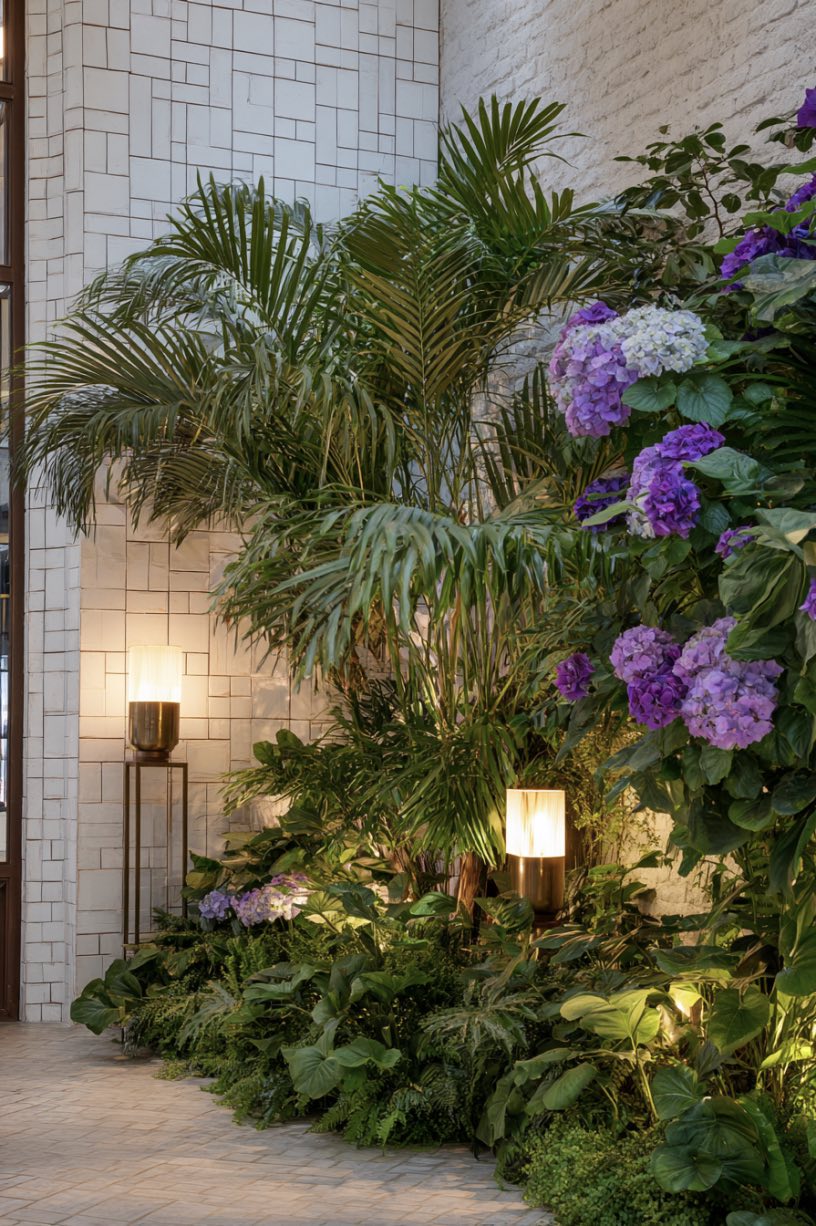 Lush Garden with Warm LED Glow