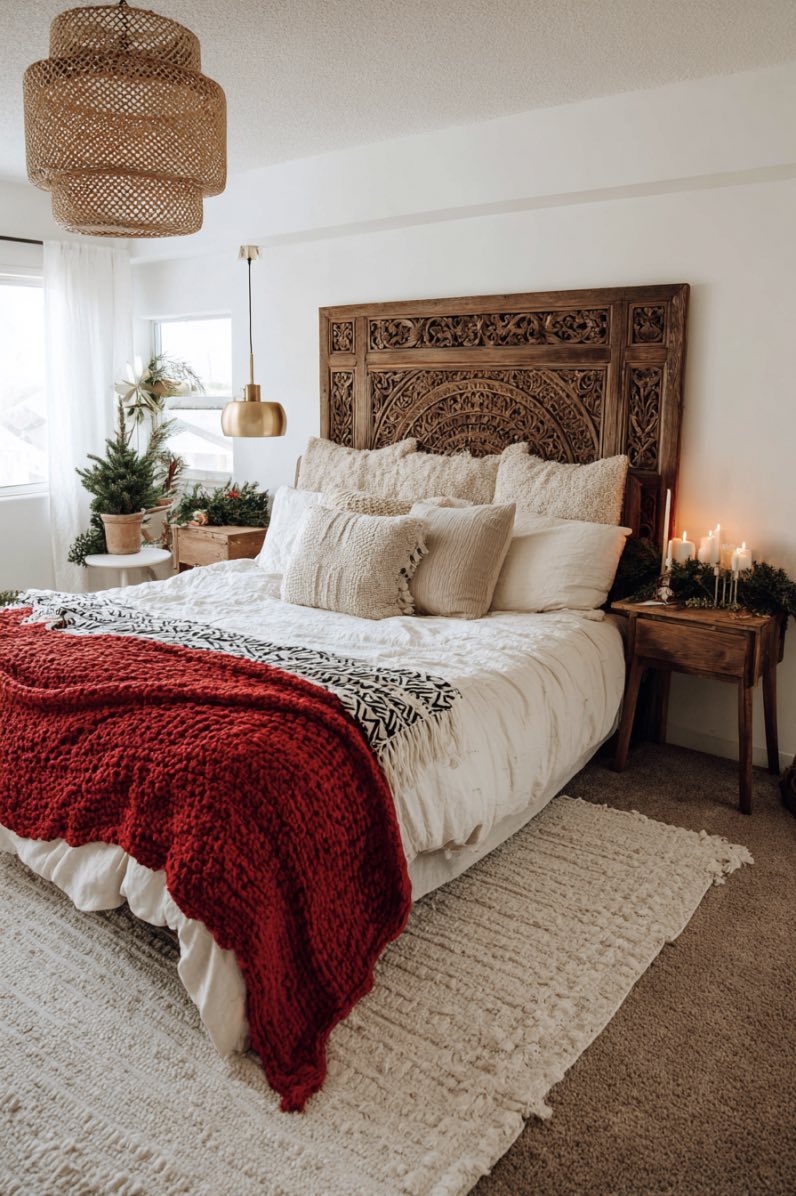 Modern Boho Bedroom with Festive Warmth