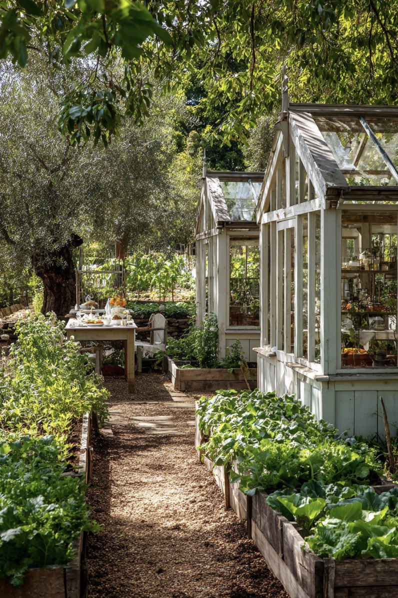 Wooden fence with garden and olive grove