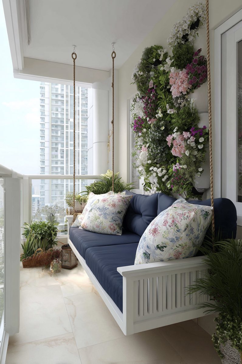 Balcony Bliss with a Floral Swing