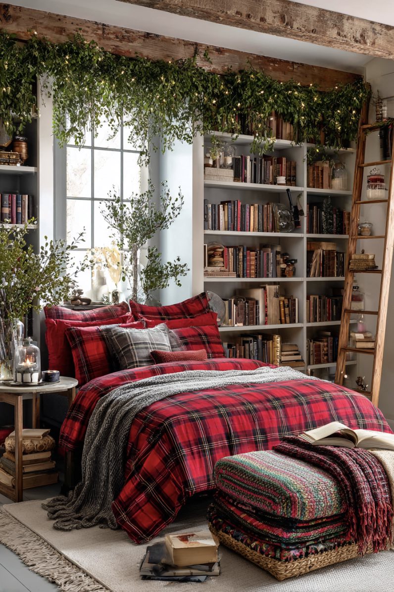 Plaid and Pine Christmas Bedroom