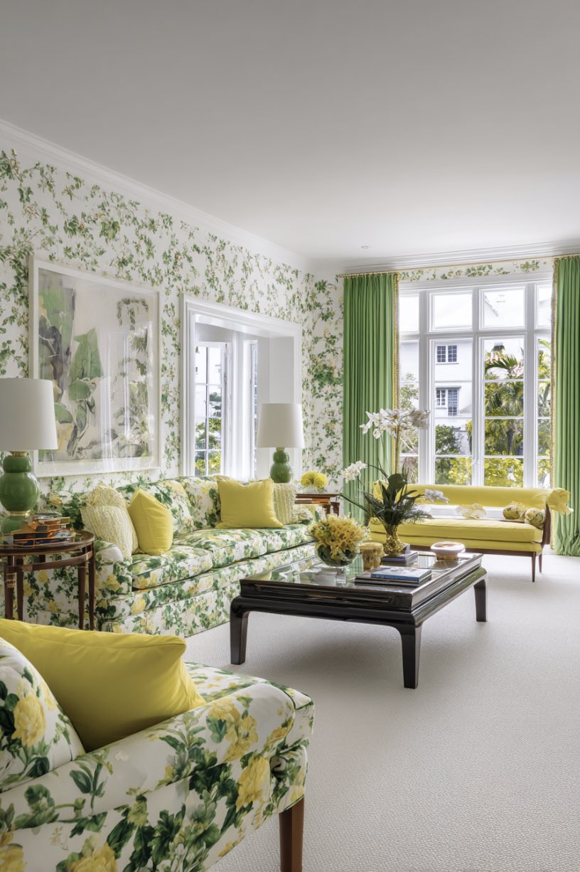 White and Green Living Room