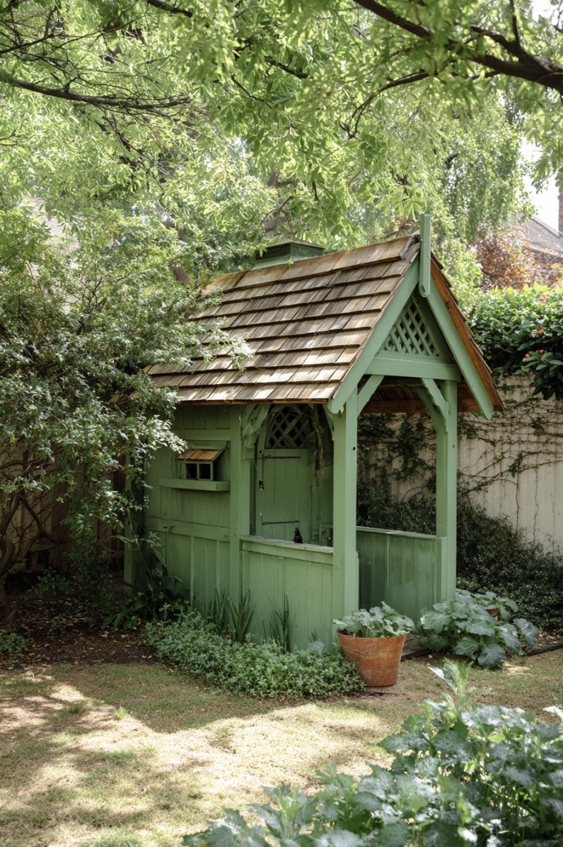 Charming Green Coop in a Garden Nook