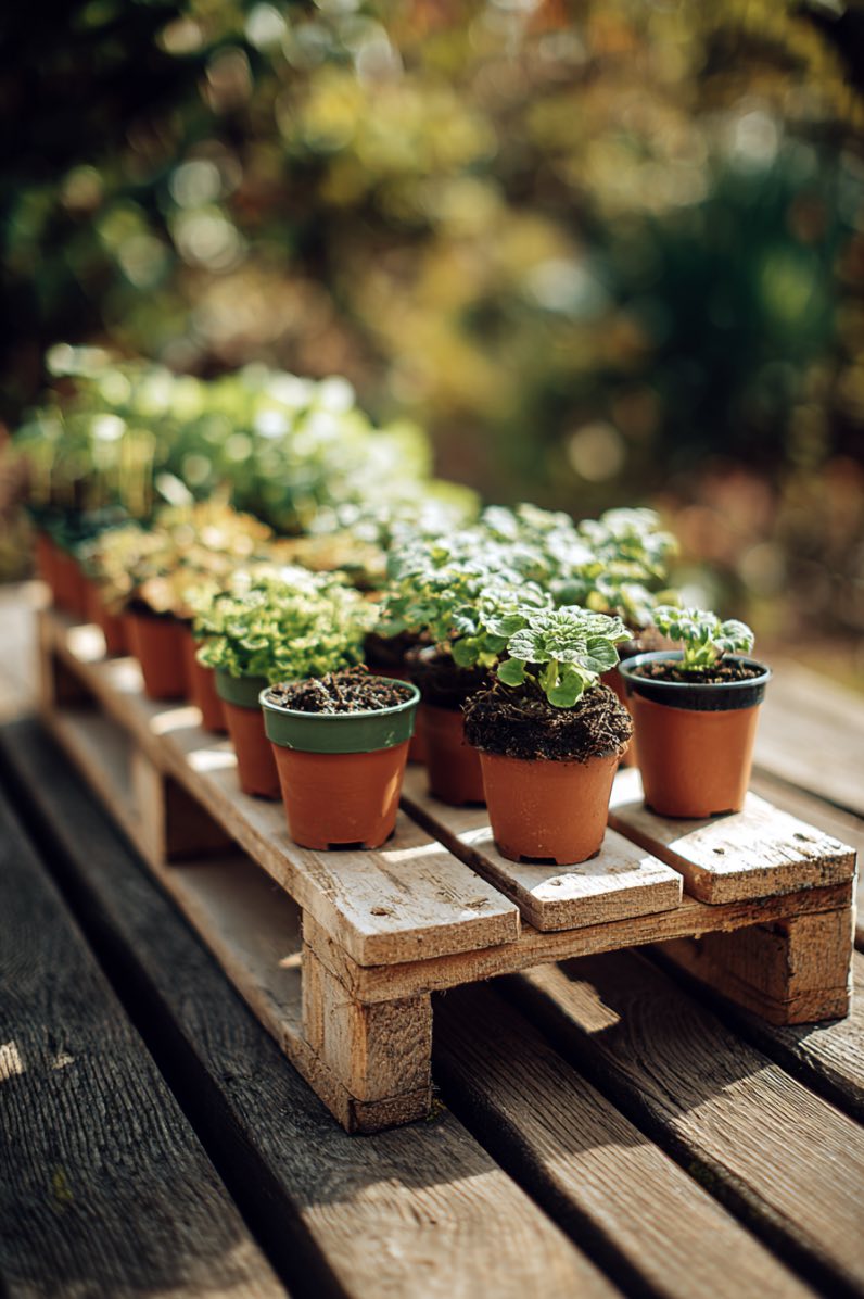 Blurry Backdrop, Blooming Pallet Garden