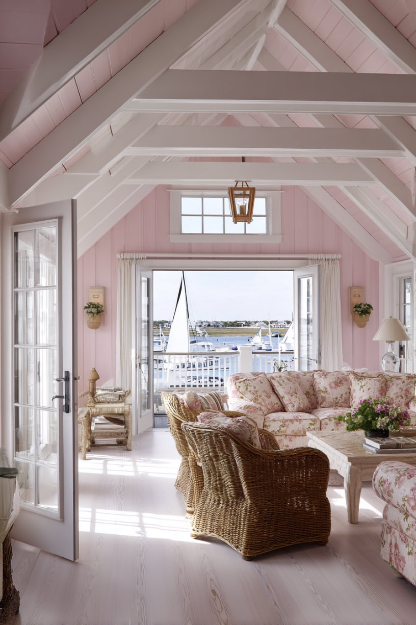Pastel Pink and Cream Living Room