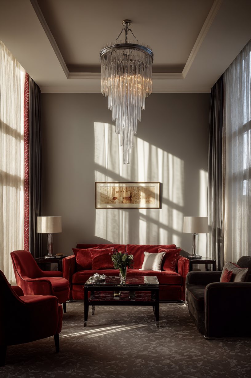 Red and Metallic Living Room