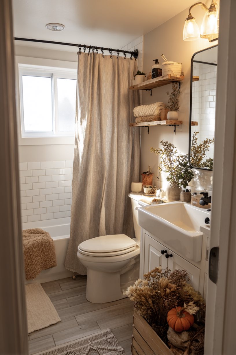 1. Farmhouse Fall Bathroom Sanctuary