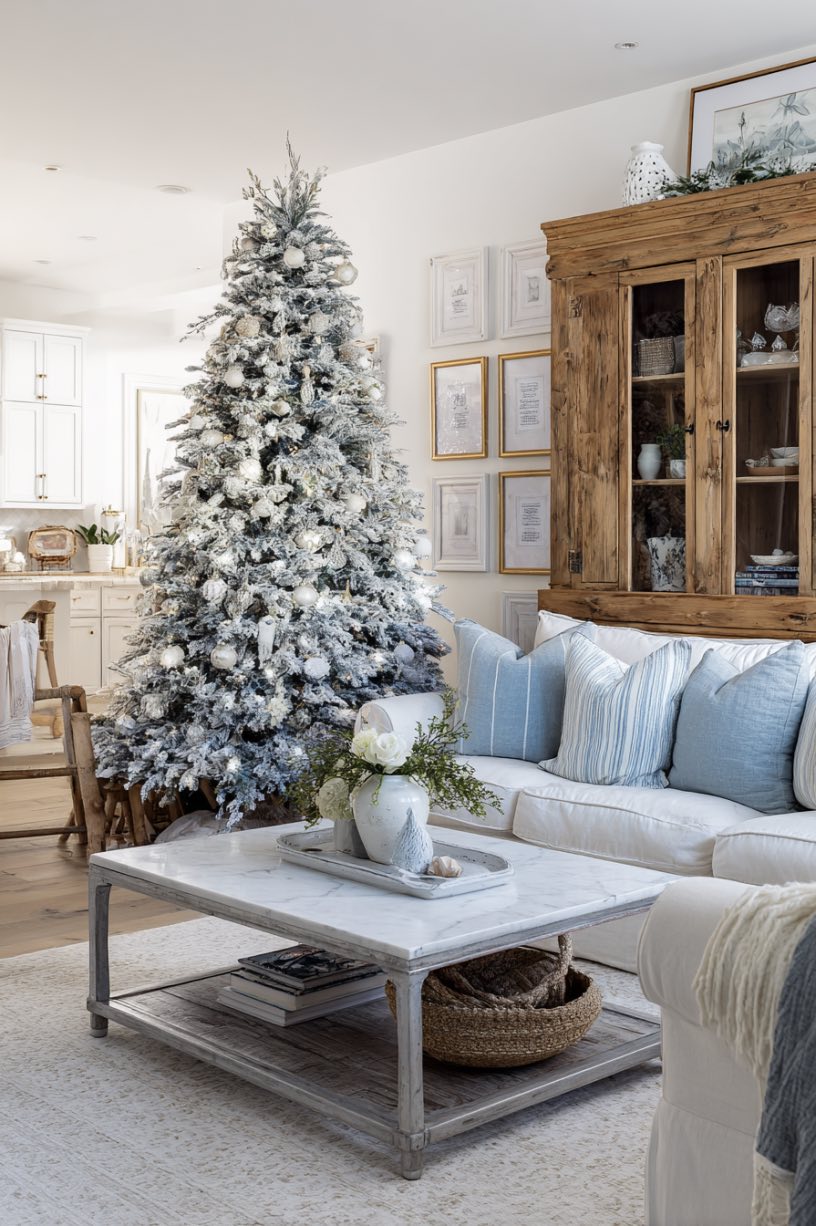 1. Light Blue Christmas Living Room Elegance