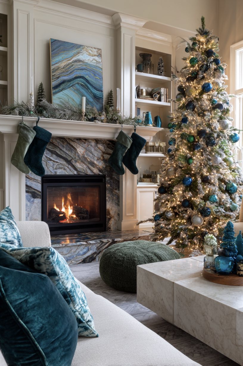 1. Olive Green Christmas Living Room Elegance
