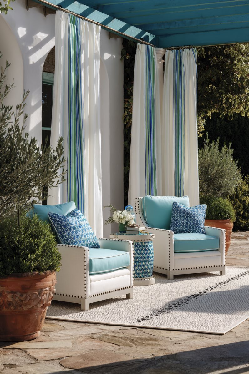 Porch with Curtain Ideas in Coastal Tones