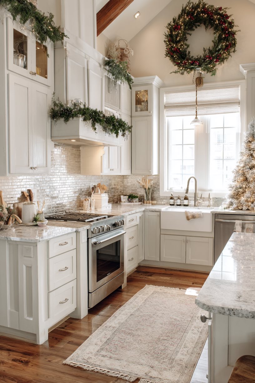 10. Cozy White Kitchen Holiday Touches