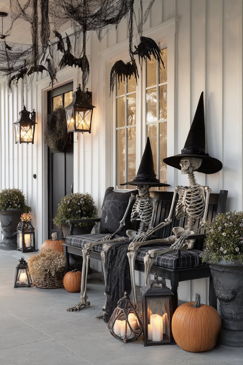 Playful Skeleton Porch Scene