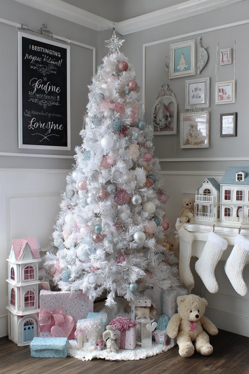 11. Pink and Silver Children's Christmas Setup