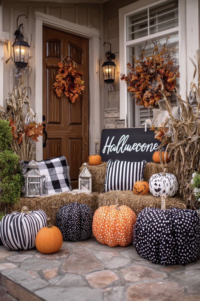Striped Pumpkin Porch Style