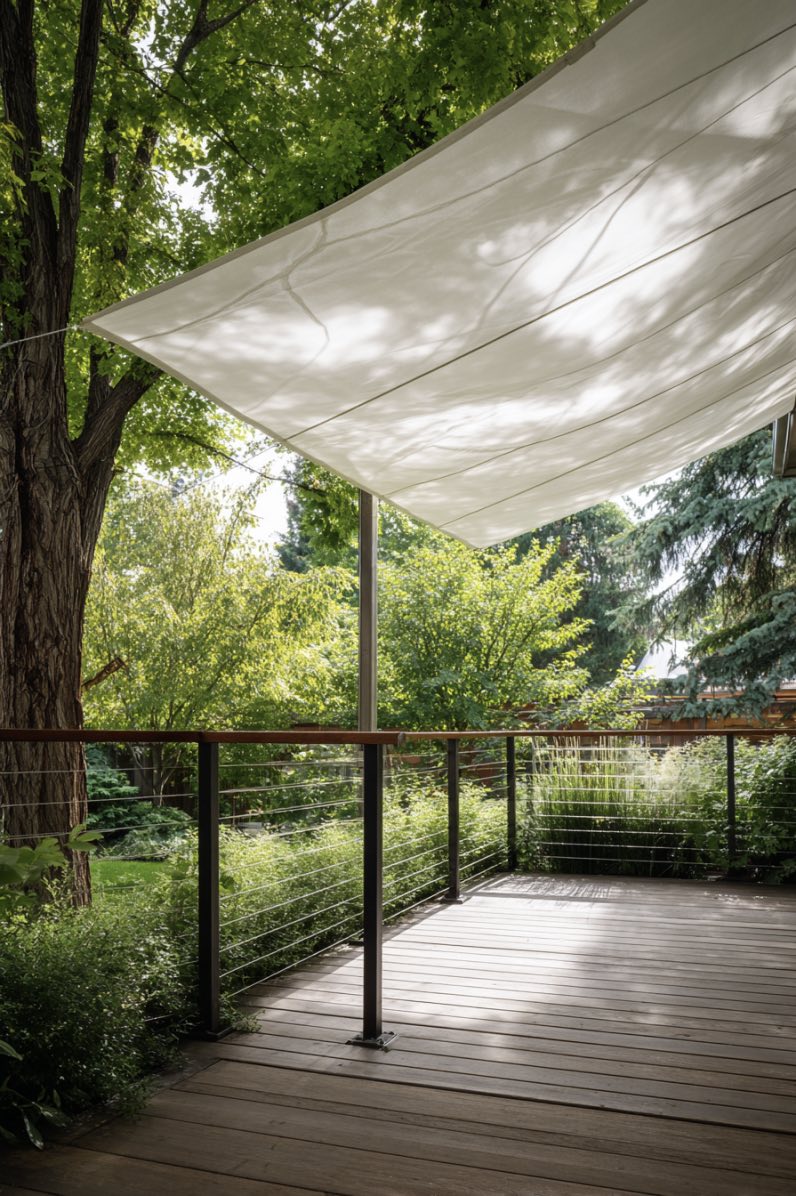 Breezy White Canopy on Wooden Deck
