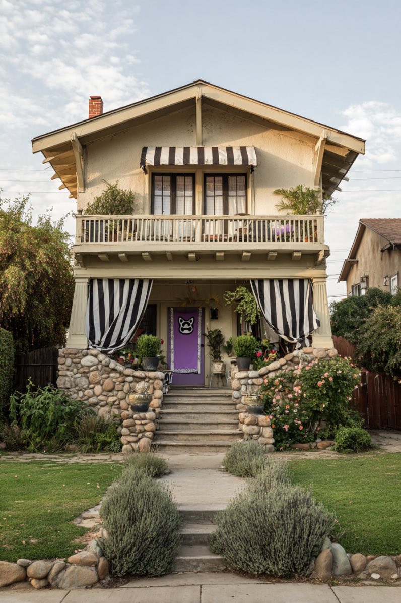 Stylish Porch with Black and White Curtains