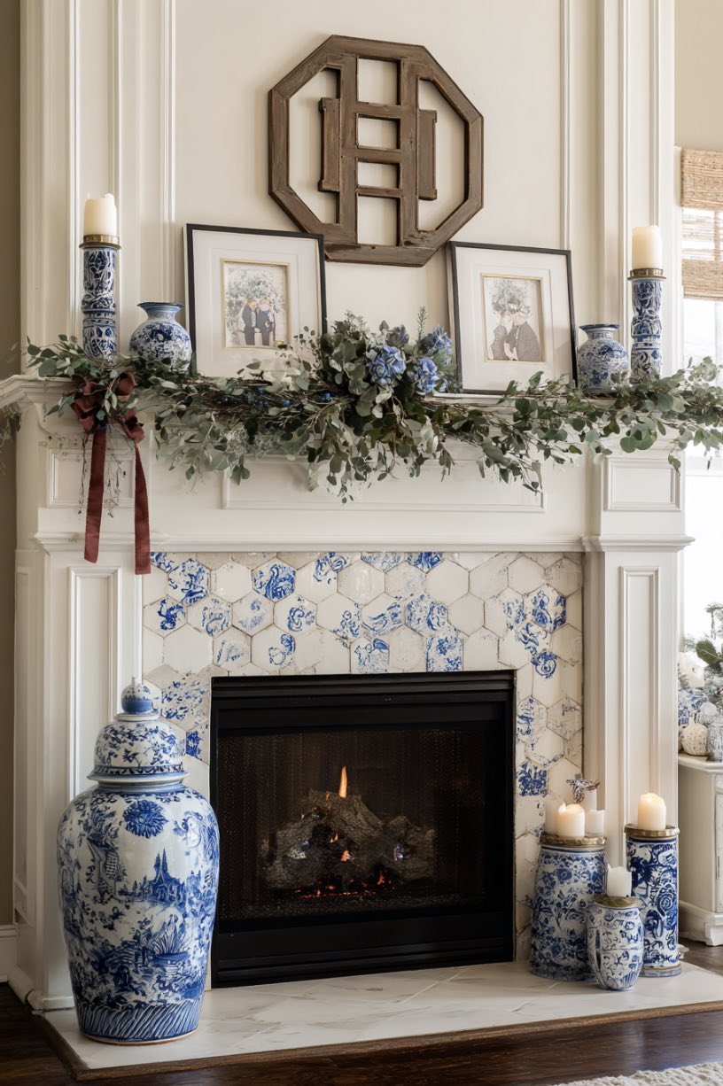 14. Blue and White Porcelain Christmas Fireplace