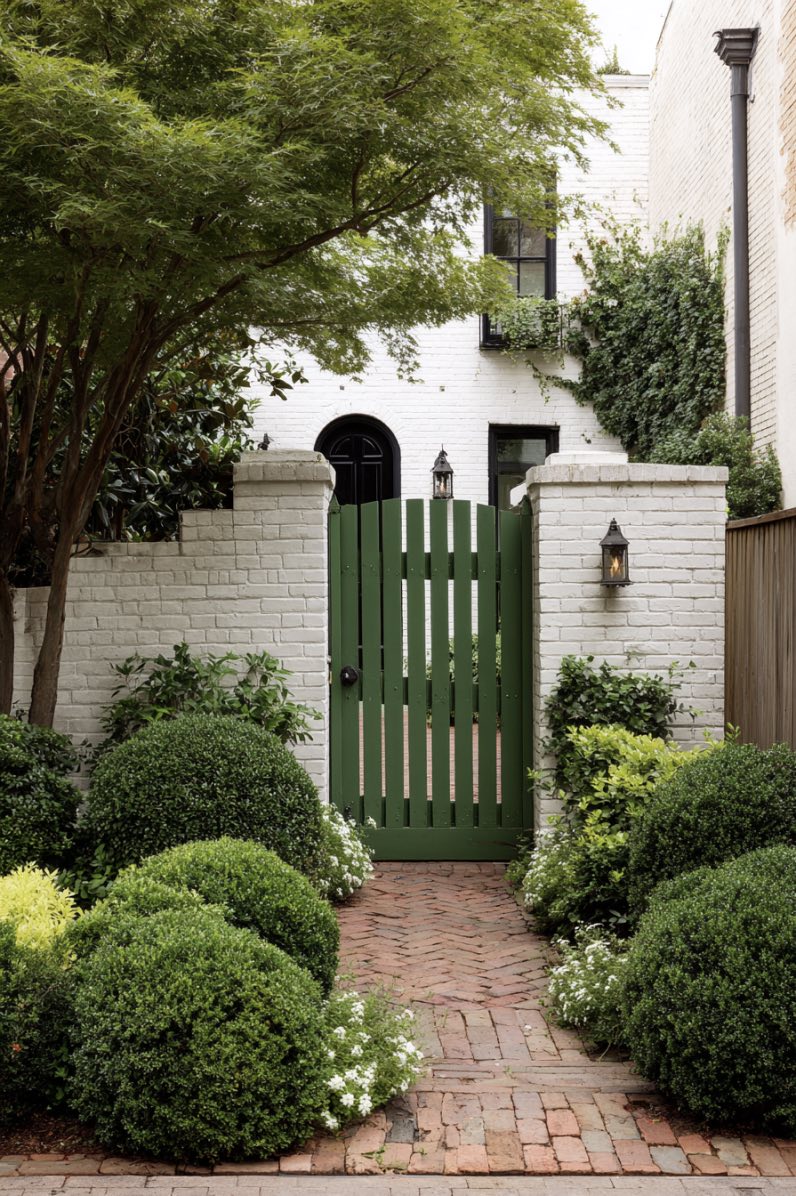 Boxwood-Framed Welcome at Garden Gate
