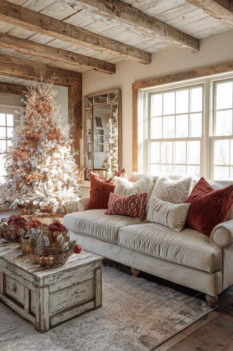 14. Rustic Farmhouse Christmas Living Room