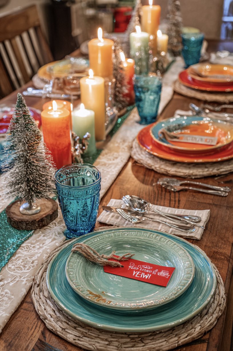 15. Colorful Christmas Dining Table Setting