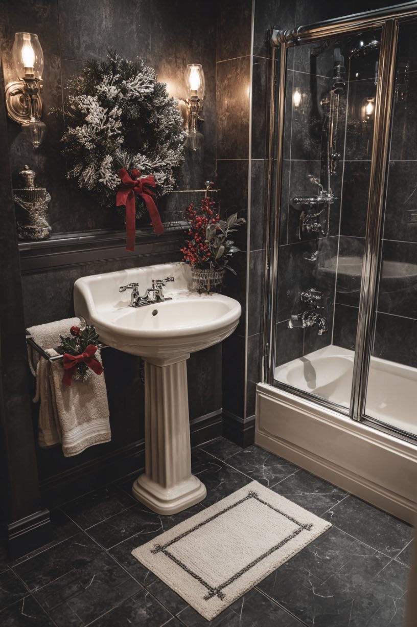 15. Dark Wall Corner Sink Christmas Decor